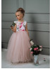 Floral Printed Satin Tulle V Back Flower Girl Dress